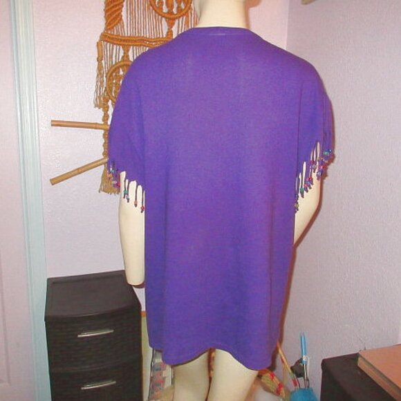 Winged Cyber Skull T-Shirt Size XL Beaded Fringe Short Sleeves Goth Chaos Wicked - Picture 7 of 7